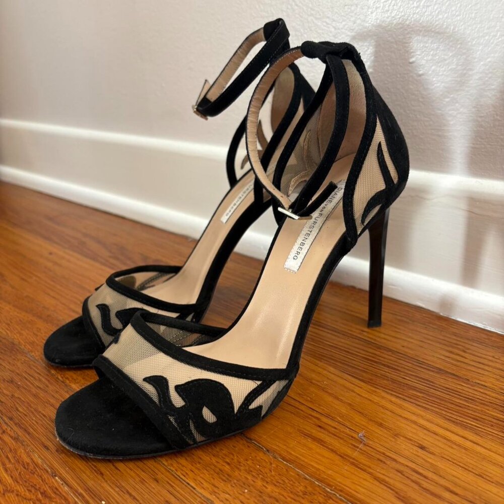 Diane von furstenberg black suede/mesh heels